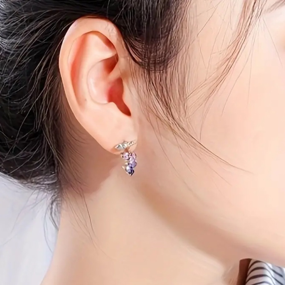 Elegant and Dainty Purple Bunch of Grapes Crystal Stud Post Earrings